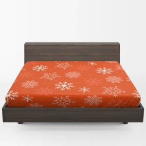 Winter Snowflakes In Orange Background Fitted Sheet 1