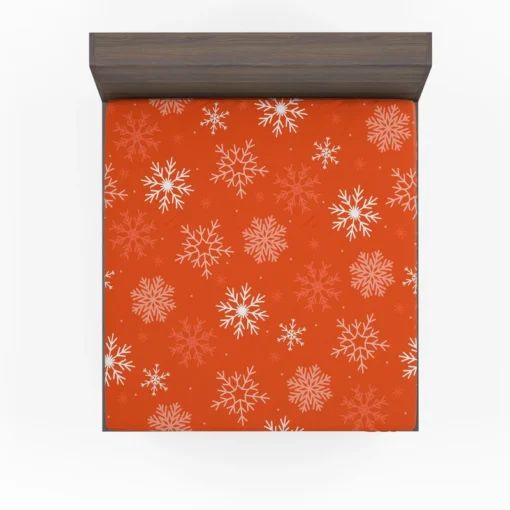 Winter Snowflakes In Orange Background Fitted Sheet