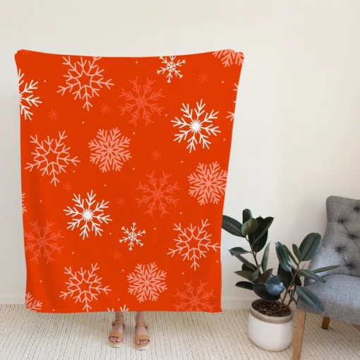 Winter Snowflakes In Orange Background Fleece Blanket