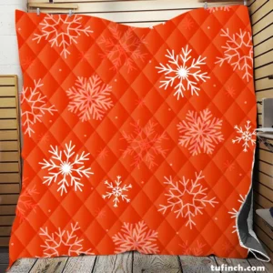 Winter Snowflakes In Orange Background Quilt Blanket