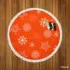 Winter Snowflakes In Orange Background Round Beach Towel