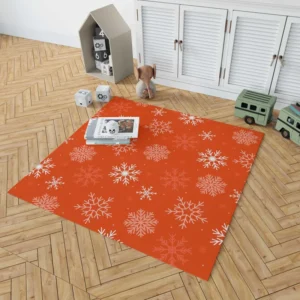 Winter Snowflakes In Orange Background Rug 1