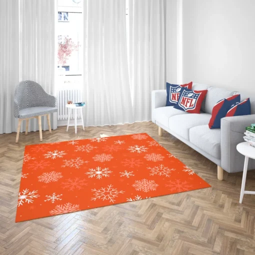 Winter Snowflakes In Orange Background Rug 2