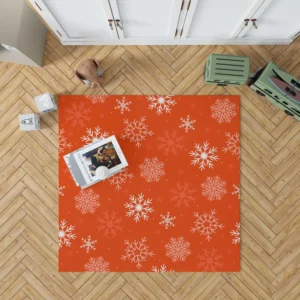 Winter Snowflakes In Orange Background Rug