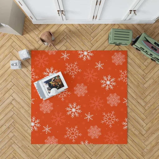 Winter Snowflakes In Orange Background Rug