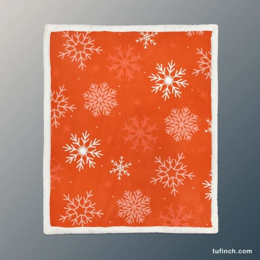 Winter Snowflakes In Orange Background Sherpa Fleece Blanket 1