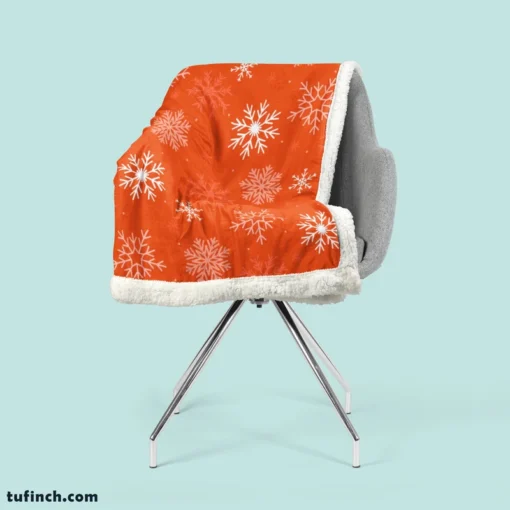 Winter Snowflakes In Orange Background Sherpa Fleece Blanket 2