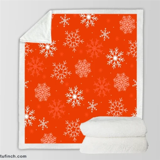 Winter Snowflakes In Orange Background Sherpa Fleece Blanket