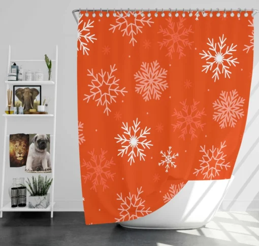 Winter Snowflakes In Orange Background Shower Curtain