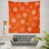 Winter Snowflakes In Orange Background Wall Tapestry