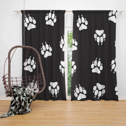 Wolf Footprint Black & White Curtain