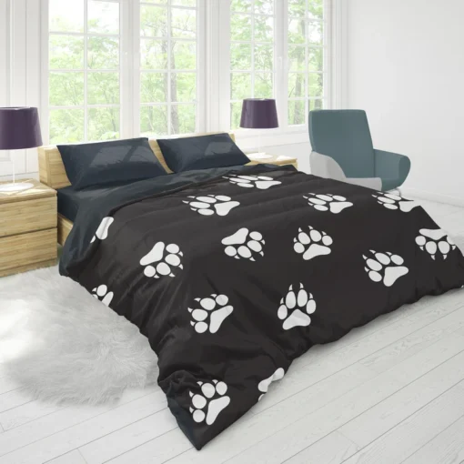 Wolf Footprint Black & White Duvet Cover 1