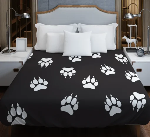 Wolf Footprint Black & White Duvet Cover