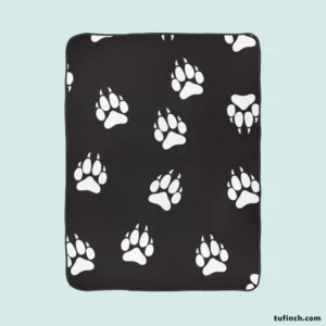 Wolf Footprint Black & White Fleece Blanket 1