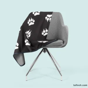 Wolf Footprint Black & White Fleece Blanket 2