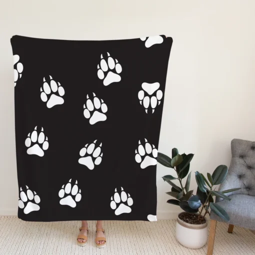 Wolf Footprint Black & White Fleece Blanket