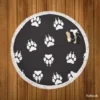 Wolf Footprint Black & White Round Beach Towel