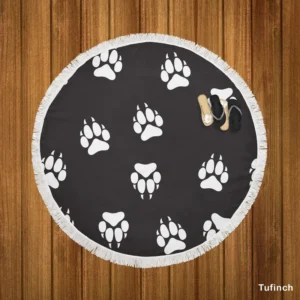 Wolf Footprint Black & White Round Beach Towel