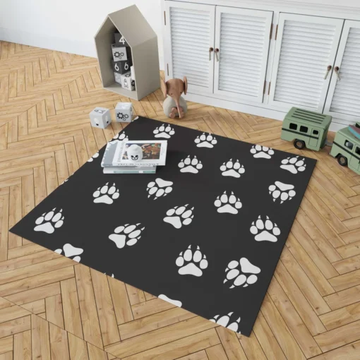 Wolf Footprint Black & White Rug 1