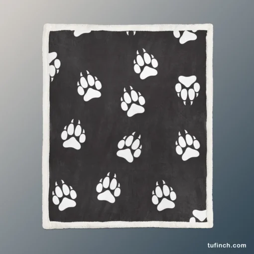 Wolf Footprint Black & White Sherpa Fleece Blanket 1