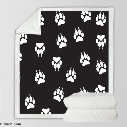 Wolf Footprint Black & White Sherpa Fleece Blanket