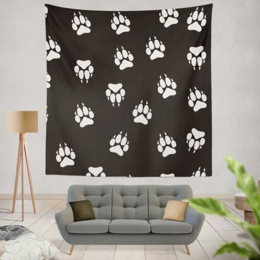 Wolf Footprint Black & White Wall Tapestry