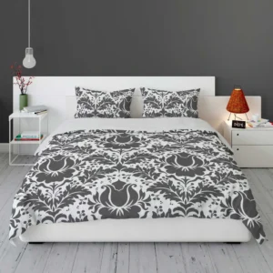 Wolf Grey Floral Damask Bedding Set 1