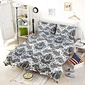 Wolf Grey Floral Damask Bedding Set