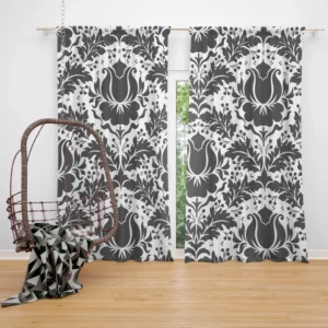 Wolf Grey Floral Damask Curtain