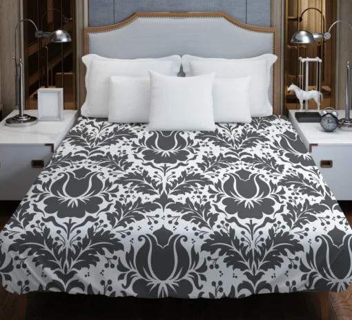 Wolf Grey Floral Damask Duvet Cover