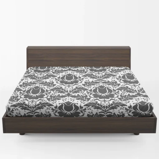 Wolf Grey Floral Damask Fitted Sheet 1