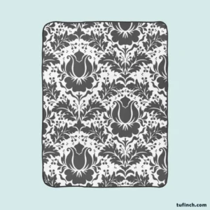 Wolf Grey Floral Damask Fleece Blanket 1