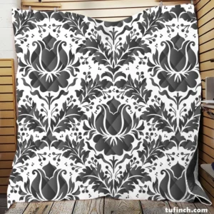 Wolf Grey Floral Damask Quilt Blanket