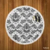 Wolf Grey Floral Damask Round Beach Towel