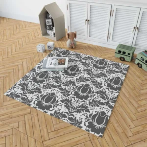 Wolf Grey Floral Damask Rug 1