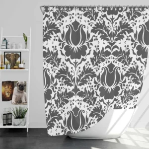 Wolf Grey Floral Damask Shower Curtain