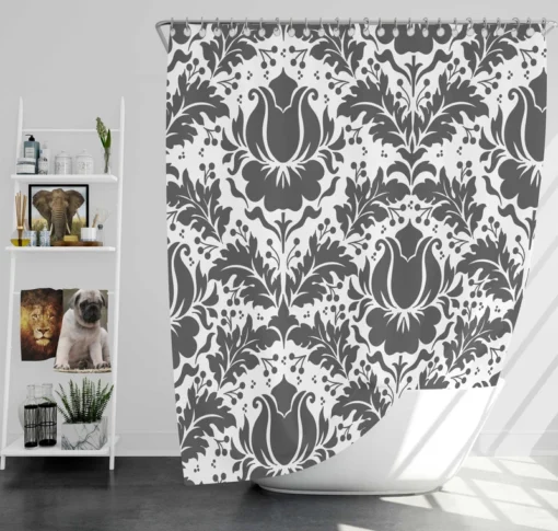 Wolf Grey Floral Damask Shower Curtain