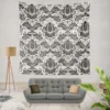 Wolf Grey Floral Damask Wall Tapestry