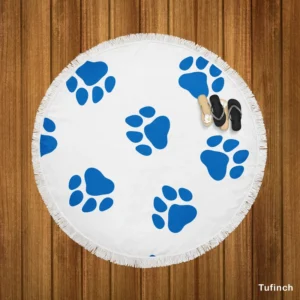 Wolf Paws Blue Prints Round Beach Towel