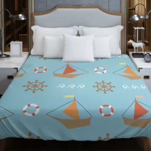 Wooden Sailboat Wheel Lifebuoy Pattern Duvet Cover