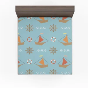 Wooden Sailboat Wheel Lifebuoy Pattern Fitted Sheet