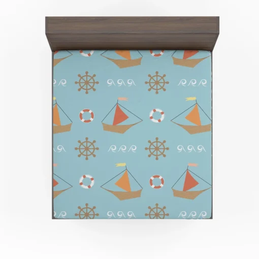 Wooden Sailboat Wheel Lifebuoy Pattern Fitted Sheet