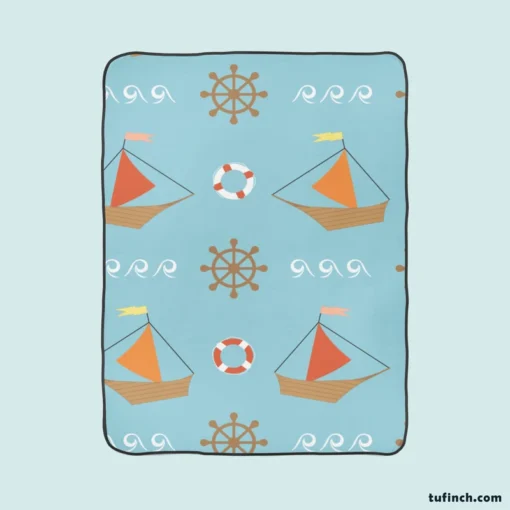 Wooden Sailboat Wheel Lifebuoy Pattern Fleece Blanket 1