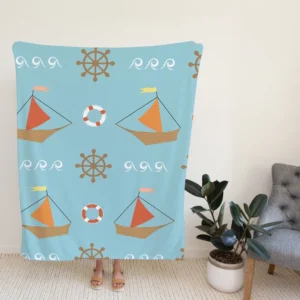 Wooden Sailboat Wheel Lifebuoy Pattern Fleece Blanket