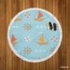 Wooden Sailboat Wheel Lifebuoy Pattern Round Beach Towel