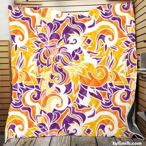 Yellow And Purple Abstract Quilt Blanket