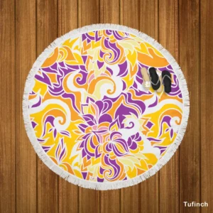 Yellow And Purple Abstract Round Beach Towel