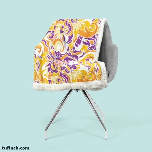 Yellow And Purple Abstract Sherpa Fleece Blanket 2