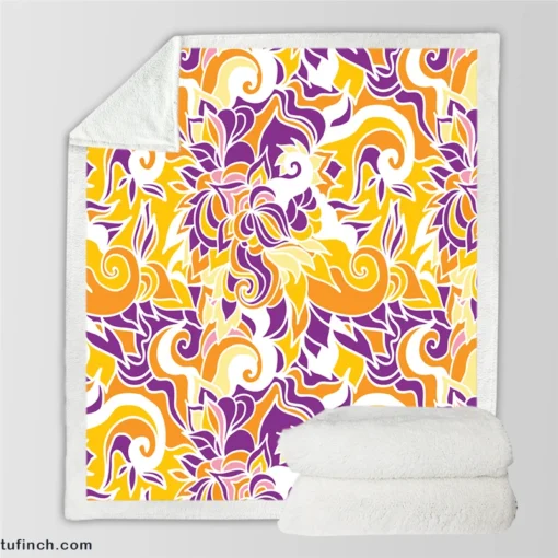 Yellow And Purple Abstract Sherpa Fleece Blanket