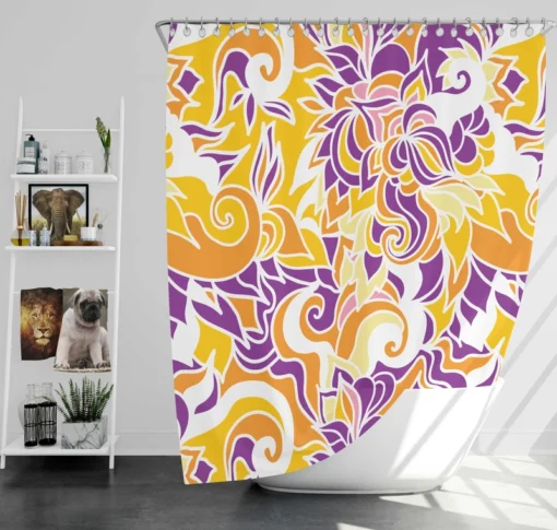 Yellow And Purple Abstract Shower Curtain